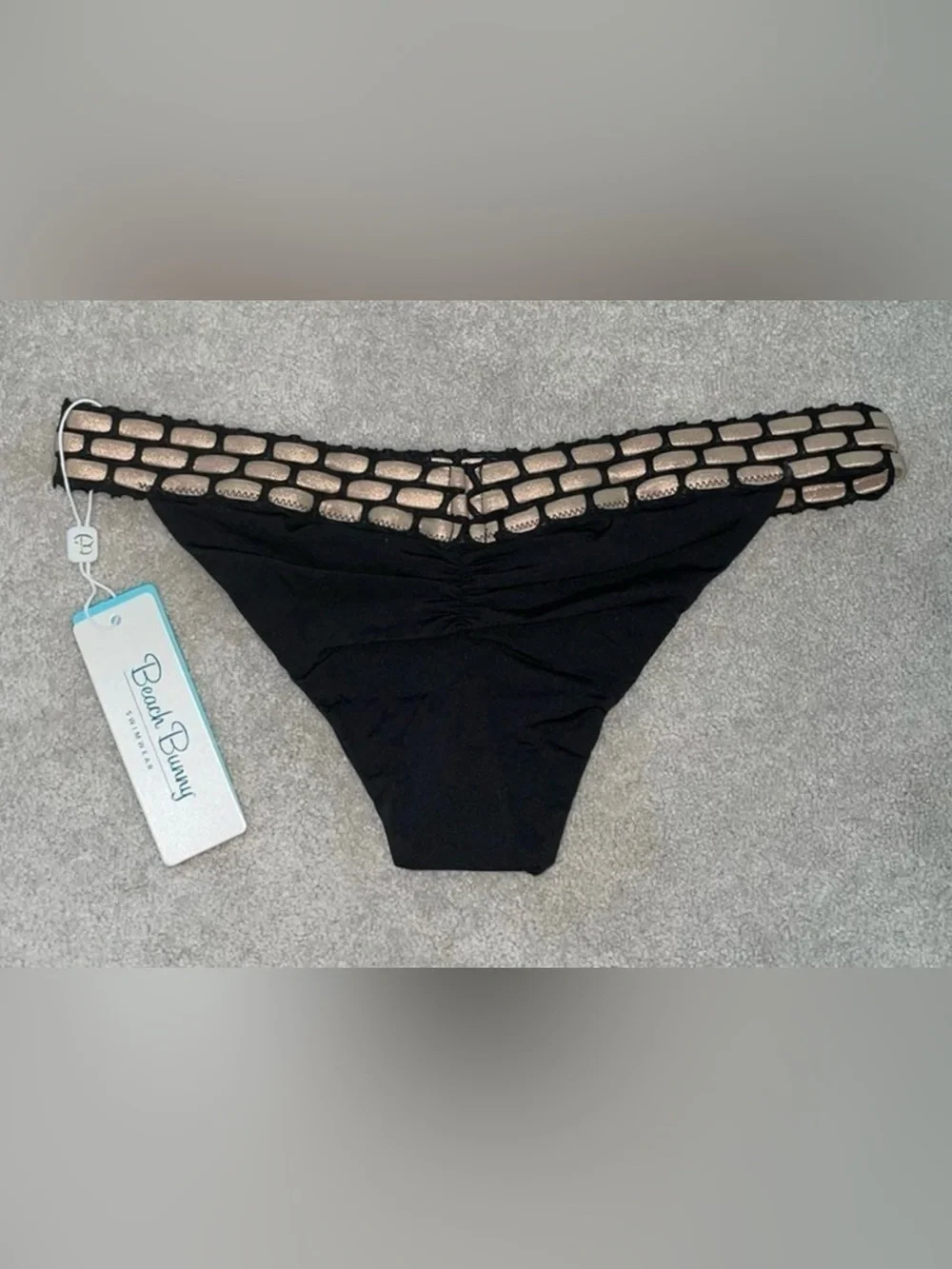 Beach Bunny Black & Gold Kira Skimpy Bikini Bottom - Medium